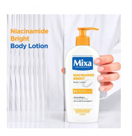 Mixa Niacinamide Bright 250ml, Лосьон для тела выравнивает тон кожи и увлажняет, против тусклости и сухости, для чувствительной кожи, Франция, 250 мл