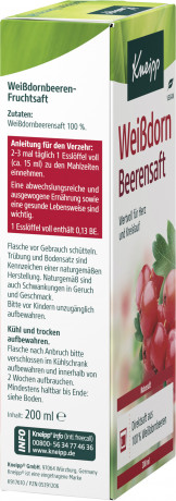 Kneipp Weissdorn Beerensaft, 200 ml, Kneipp натуральный сок Weissdorn Beerensaft из 100% ягод боярышника, 200 мл
