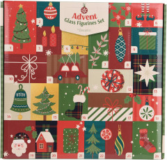 Decoris Glasfiguren Adventskalender 2026, Decoris адвент-календарь с 24 стеклянными ёлочными фигурками в красных, зелёных, синих и жёлтых тонах