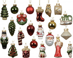 Decoris Glasfiguren Adventskalender 2026, Decoris адвент-календарь с 24 стеклянными ёлочными фигурками в красных, зелёных, синих и жёлтых тонах