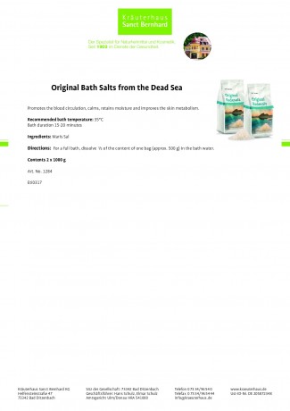 Krauterhaus Sanct Bernhardt Original Bath Salts from the Dead Sea2 kg