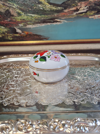 Шкатулка винтажная Kalocsa Hungary / Floral Folk с ярким цветочным декором, ручная роспись, фарфор, Венгрия, 1950-60гг.