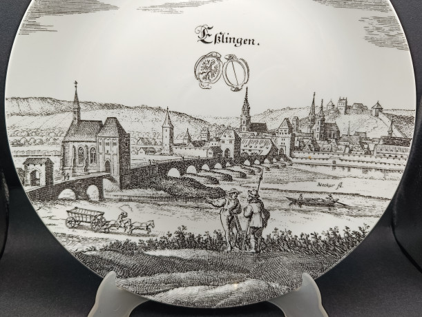 Тарелка декоративная винтажная Altenkunstadt / Elektror 50 лет "Еблинген", юбилейная, фарфор, 30 см, Германия, 1970-80гг.