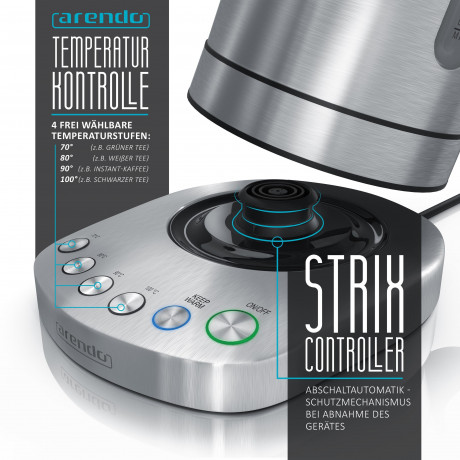 Arendo Arendo Wasserkocher, 1,7 l, 3000 W, Edelstahl, Schnellkoch, einstellbare Temperatur, Warmhaltefunktion Чайник Arendo, 1,7 л, 3000 Вт, нержавеющая сталь, для быстрого приготовления, с регулируемой температурой и функцией поддержания тепла