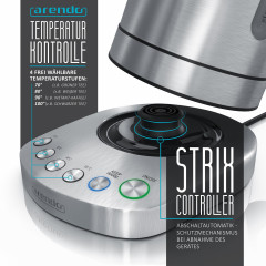 Arendo Arendo Wasserkocher, 1,7 l, 3000 W, Edelstahl, Schnellkoch, einstellbare Temperatur, Warmhaltefunktion  Чайник Arendo, 1,7 л, 3000 Вт, нержавеющая сталь, для быстрого приготовления, с регулируемой температурой и функцией поддержания тепла