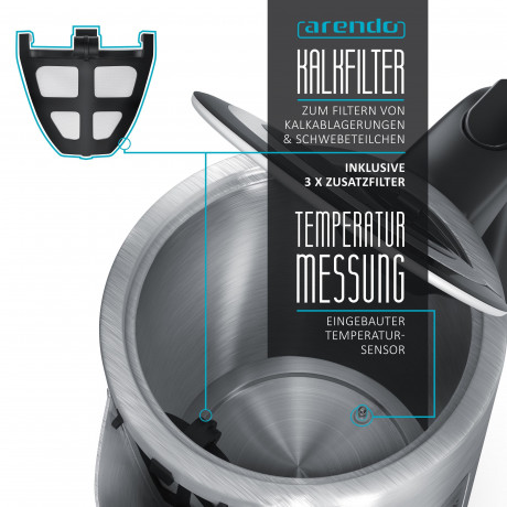 Arendo Arendo Wasserkocher, 1,7 l, 3000 W, Edelstahl, Schnellkoch, einstellbare Temperatur, Warmhaltefunktion Чайник Arendo, 1,7 л, 3000 Вт, нержавеющая сталь, для быстрого приготовления, с регулируемой температурой и функцией поддержания тепла