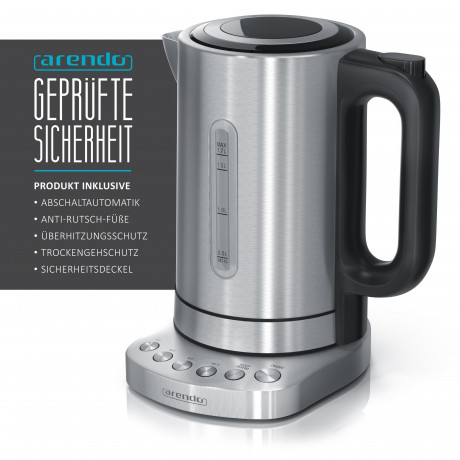 Arendo Arendo Wasserkocher, 1,7 l, 3000 W, Edelstahl, Schnellkoch, einstellbare Temperatur, Warmhaltefunktion Чайник Arendo, 1,7 л, 3000 Вт, нержавеющая сталь, для быстрого приготовления, с регулируемой температурой и функцией поддержания тепла