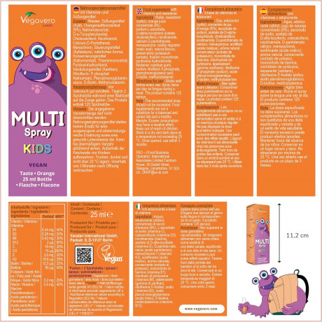 Vegavero мультивитамины для детей спрей, 11 витаминов, без сахара, апельсин, 1–13 лет, 25 мл