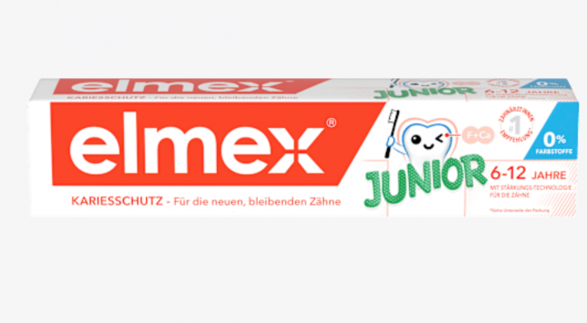 elmex Zahnpasta Kinder Junior 6-12 Jahren 75 ml, Детская зубная паста для детей 6-12 лет с комплексом Neo-Aminex для защиты от кариеса, 75 мл