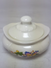 Вазочка с крышкой Aynsley, английский костяной фарфор &quot;Цветы и бабочки&quot;, 7 x 5,5 x 6 см, Англия, 1960-70гг.