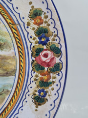 Тарелка декоративная винтажная Deruta, керамика с рисунком &quot;Дом в горах у реки&quot;, ручная работа, 25 x 3 см, Италия