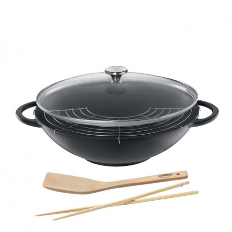 Kuchenprofi Kuchenprofi Wok mit Glasdeckel und Zubehor Provence Schwarz d: 36 cm / h: 9,5 cm Вок K?chenprofi со стеклянной крышкой и аксессуарами Provence Black d: 36 см / h: 9,5 см
