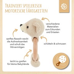 bieco Greifling Holz Natur Baby Beissring Gehakelt Rassel O 8cm Greifring Zahnungshilfe Greiflinge Игрушка-клатч из натурального дерева