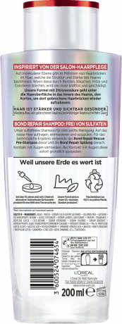 L'Oreal Paris Elvital Shampoo Bond Repair Anti-Haarschaeden, 200 ml, Бессульфатный шампунь с лимонной кислотой для восстановления и укрепления повреждённых волос, 200 мл