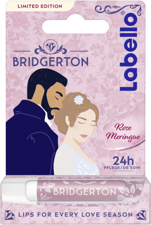 Labello Bridgerton Rose Meringue, Бальзам для губ с маслом ши и витамином E для питания и мягкости, аромат розы, лимитированная серия, 4,8 г
