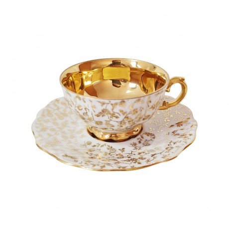 Bareuther Bavaria Чайная пара с цветочным узором и обильной позолотой, Германия, 1950-60гг.