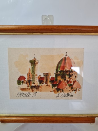 Картина винтажная "Флоренция. Вид на город" / худ. А.Сукуллиа, в раме, 19,5 х 15 см, Италия, 1994 год.