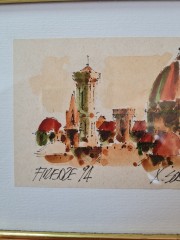 Картина винтажная "Флоренция. Вид на город" /  худ. А.Сукуллиа, в раме, 19,5 х 15 см, Италия, 1994 год.