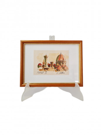 Картина винтажная "Флоренция. Вид на город" / худ. А.Сукуллиа, в раме, 19,5 х 15 см, Италия, 1994 год.