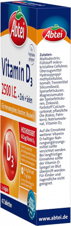 ABTEI Vitamin D3 2500 I.E. Tabletten Titandioxidfr 42st, Витамин D3 2500 + Цинк + Селен, 42шт