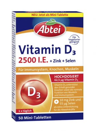 ABTEI Vitamin D3 2500 I.E. Tabletten Titandioxidfr 50st, Витамин D3 2500 + Цинк + Селен, 50шт