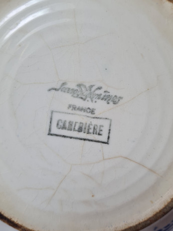 Миска винтажная Sarreguemines / Canebiere с синим орнаментом, фарфор, Франция, 1940-50гг.