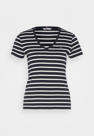 Tommy Hilfiger SLIM CODY NECK Print T-shirt breton desert sky white SLIM CODY NECK Футболка с принтом бретонская пустыня небо белое